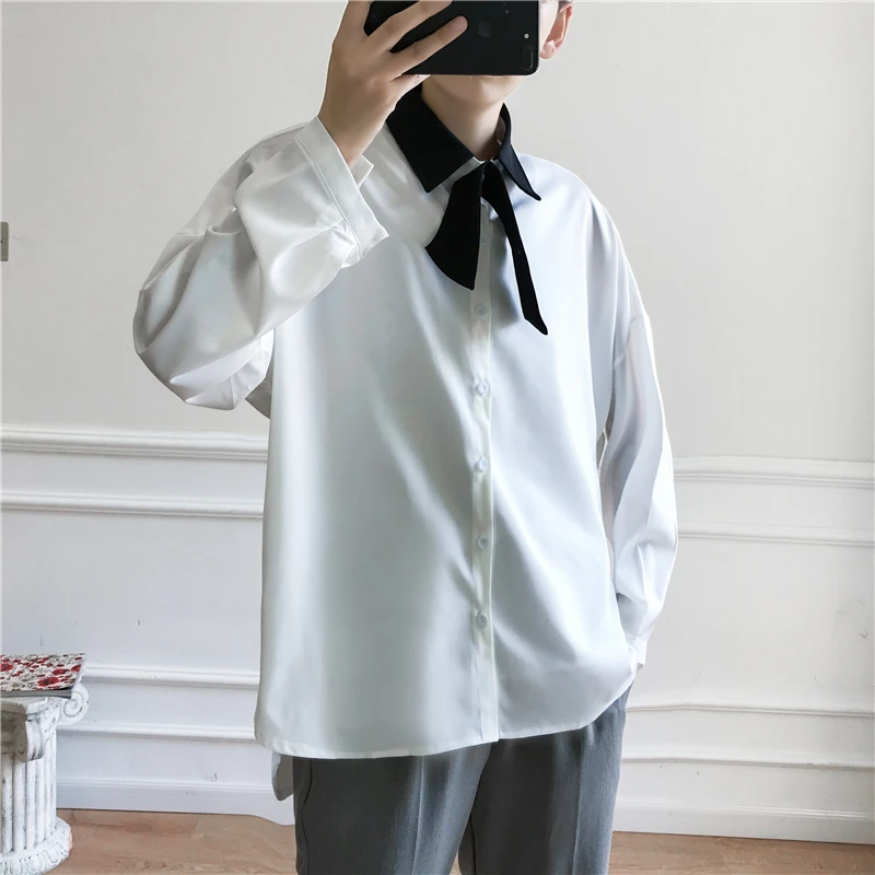 

2019 Men's Solid Color Long Sleeve Brand Shirt French Cuff Mens Shirts Male White/black Clothes Camisa Masculina Tie Send M-2XL