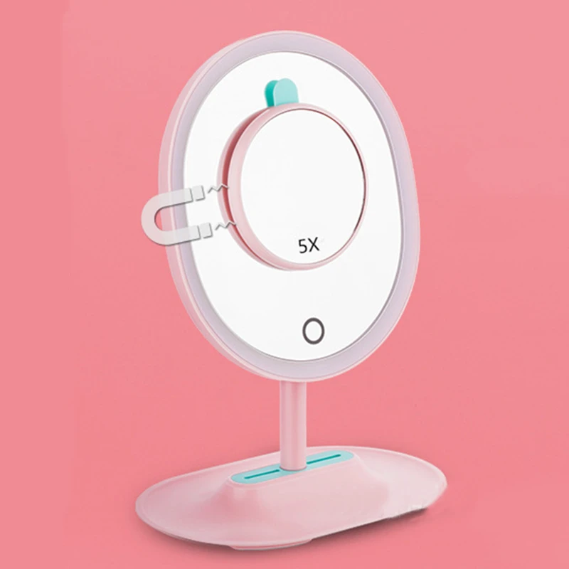 

Makeup Mirror USB Rechargeable Vanity Mirror 1X / 5 X Magnification Touchscreen Dimmable LED Mirror Light Cosmetic Makeup