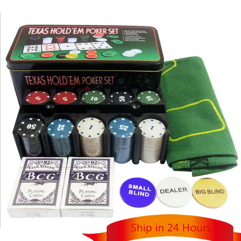 24*12*11 CM Texas Hold'em Poker Set Boxed 200 Poker Chip+2 Poker+ 1