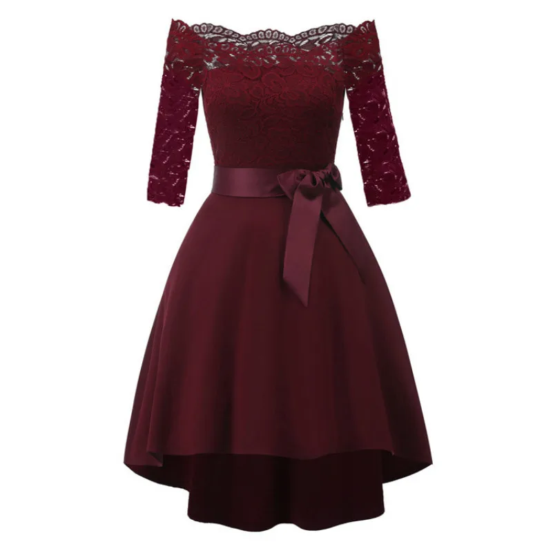 Burgundy MUXU vestidos синее кружевное лоскутное шифоновое платье женская одежда kleider sukienka модные элегантные вечерние платья женская одежда - Цвет: Burgundy