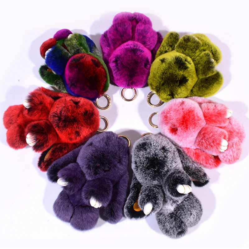 Bunny Keychain Rabbit Cute Fluffy Key chain Genuine Rex Rabbit Fur