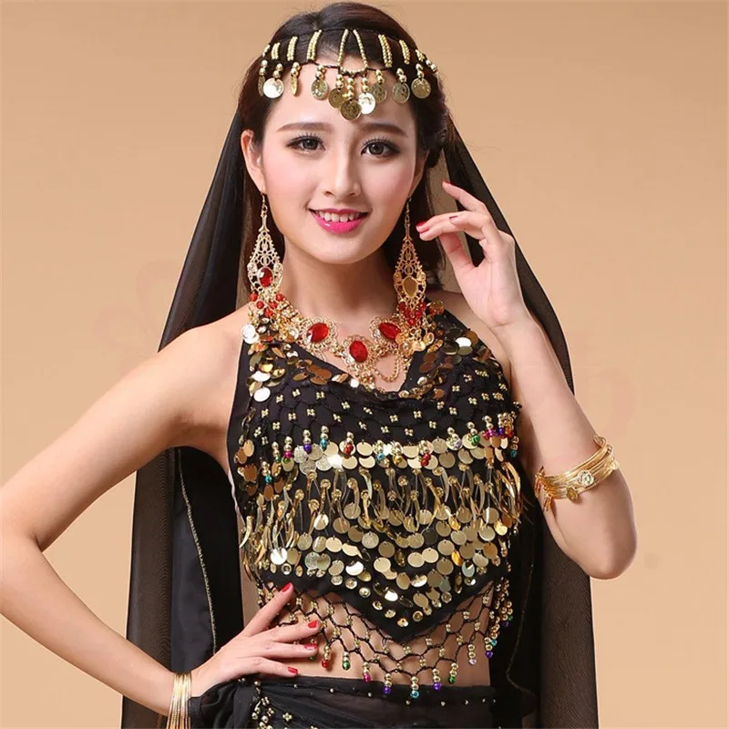 

New Style Hot selling on Sale Cheap Coins Sexy Belly Dance Top Size Bra for Women Indian Dancing Coat 11 Colors Available