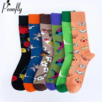 

PEONFLY Personality Chinese Traditional Painting Birds Butterfly Flowers Pattern Fashion Casual Ventilation Cotton Socks Autumn
