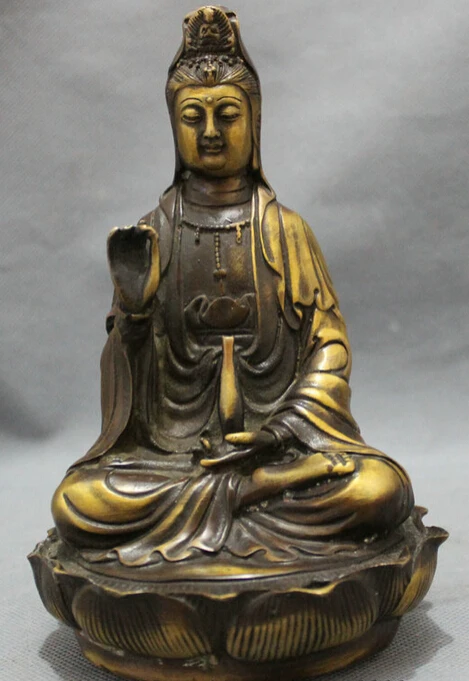 

song voge gem S3786 Chinese Bronze Buddhism Lotus Pot Kwan-yin Guan Yin Goddess Bodhisattva Statue