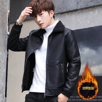 

COBO 2020 autumn and winter new men's plus velvet thickening leather youth Slim PU leather jacket