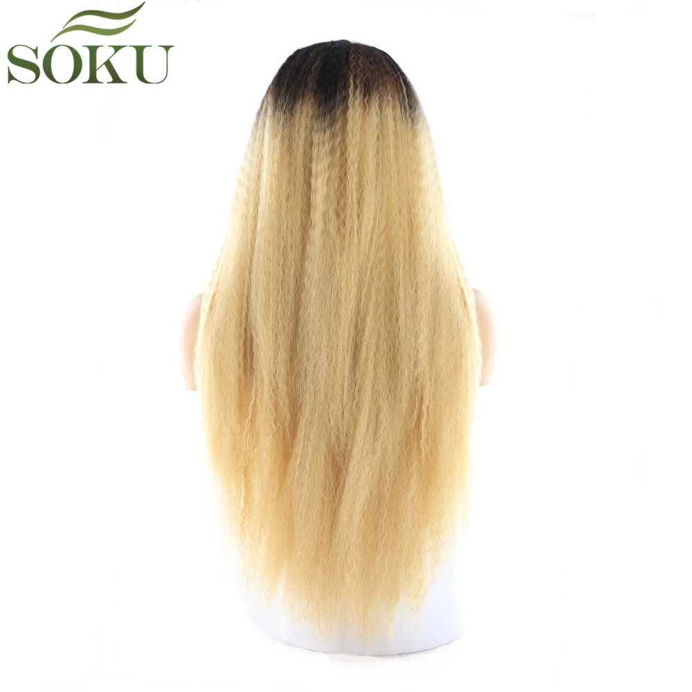 Омбре блонд, синтетические парики на кружеве SOKU, 26 дюймов, кудрявый прямой I Part, парик на кружеве, длинные Tendy, парики на кружеве, плотность 150