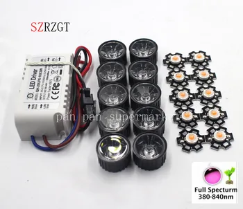 

10X 3W Plant Grow Full Spectrum 380-840nm High Power LED + 10pcs lens + 1pcs 6-10x3w driver