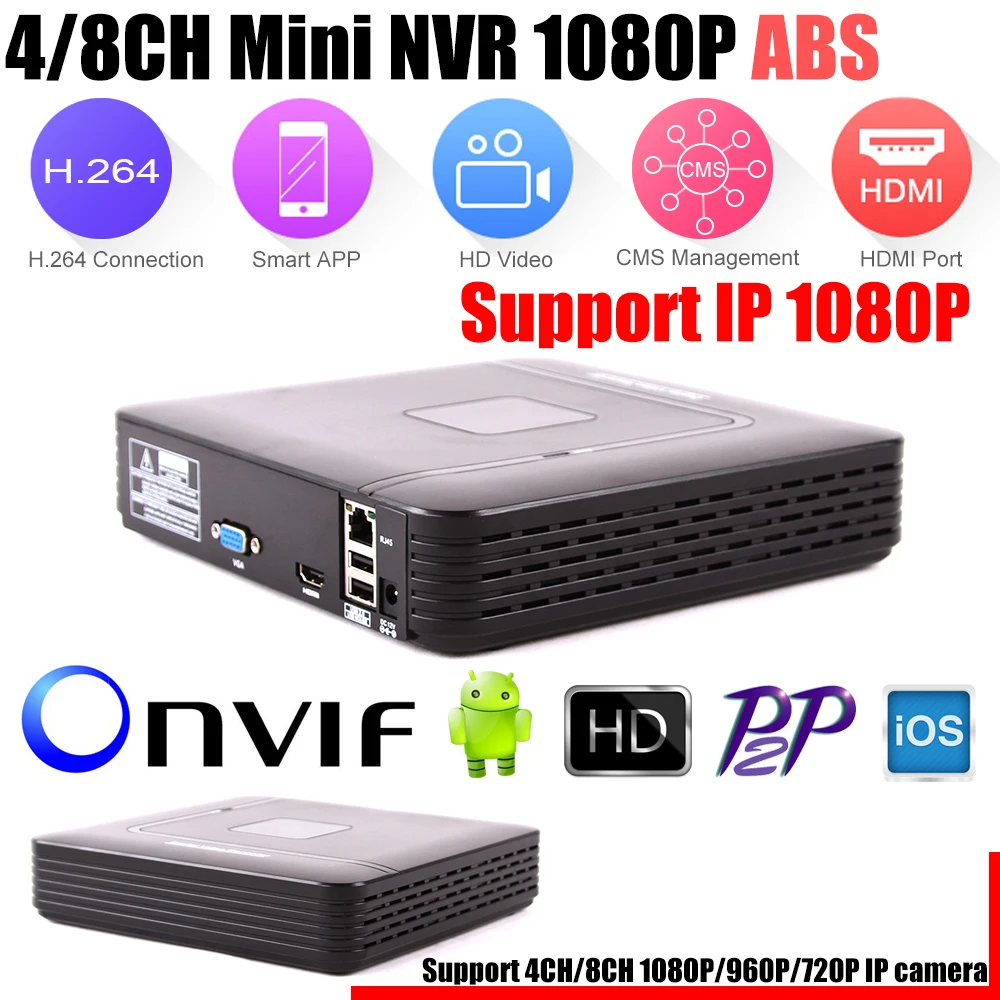 Newest Mini NVR Full HD 4 Channel 8 Channel Security Standalone CCTV NVR 1080P 4CH 8CH ONVIF 2.0 For IP Camera System 1080P