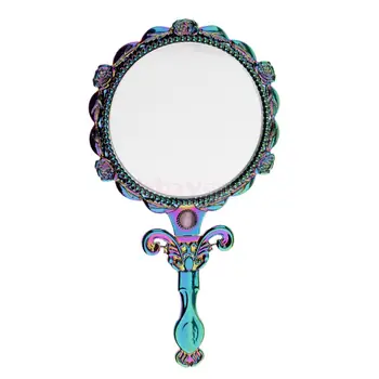 

Vintage Metal Handheld Foldable Travel Makeup Mirror Antique Hand Mirror Round