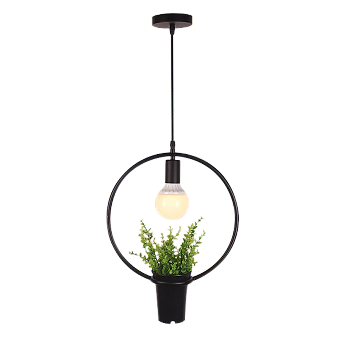 

Black Ring Green Plant Hanging Lamps Retro Industrial Wind Creative Personality Chandelier Clothing Shop Cafe Restaurant Light