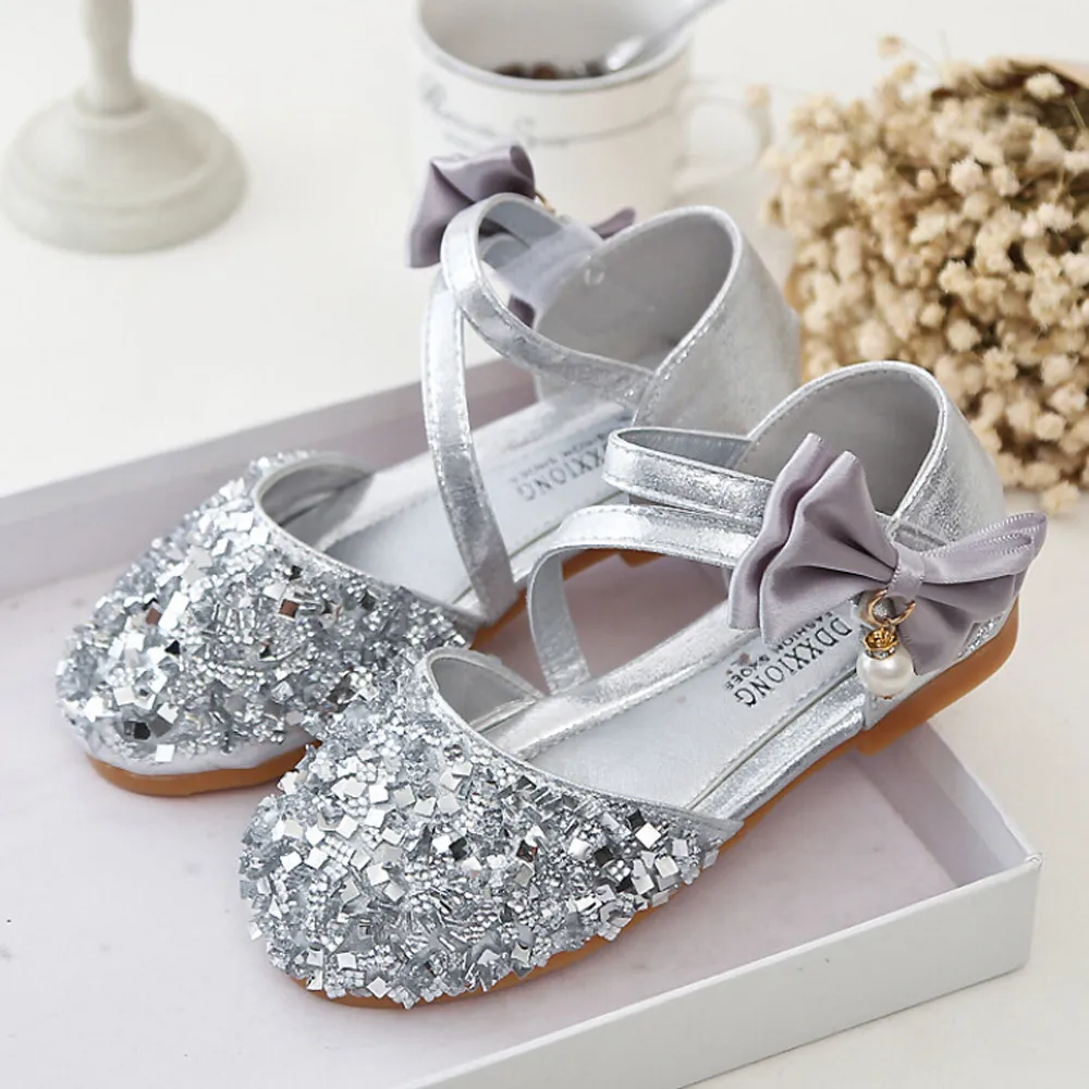 Модная обувь для девочек; детская обувь с жемчугом; коллекция года; обувь принцессы для девочек с блестками и бантом; тонкие туфли принцессы;#6