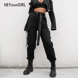 HEYounGIRL уличная карго Брюки женские повседневные джоггеры черные с высокой талией свободные женские брюки корейский стиль женские брюки