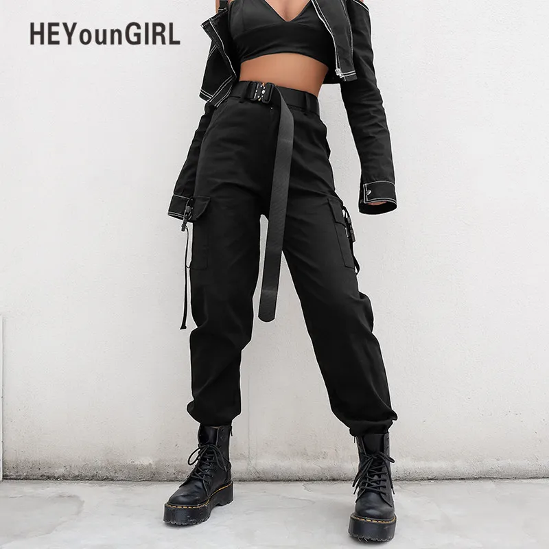 HEYounGIRL Streetwear Cargo Pants Women Casual Joggers Black High Waist Loose Female Trousers Korean Style Ladies Pants Capri HEYounGIRL Streetwear Cargo Pants Women Casual Joggers Black High Waist Loose Female Trousers Korean Style Ladies Pants Capri