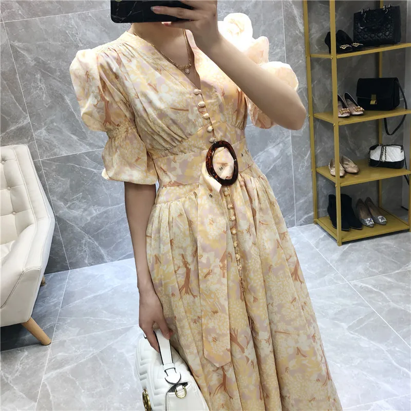 Zanzea Hot Koop Vestido Longo Maxi Jurk 2019 Nieuwe Jurk Retro Hof V-hals Single-breasted Puff Mouwen Print Taille maxi Vrouw Zanzea Hot Koop Vestido Longo Maxi Jurk 2019 Nieuwe Jurk Retro Hof V-hals Single-breasted Puff Mouwen Print Taille maxi Vrouw