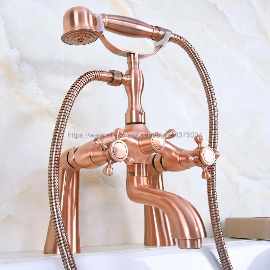 Antique Red Copper Bathroom Bathtub Mixer Faucet Telephone Style With Handshower Bath & Shower Faucets Nna153