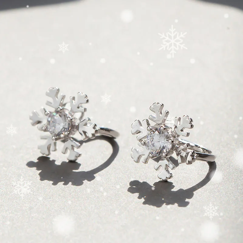 

Silver Cubic Zirconia Snowflake Ear Cuff Clips Earrings For Women 925 Ear cuff Fashion Jewellery