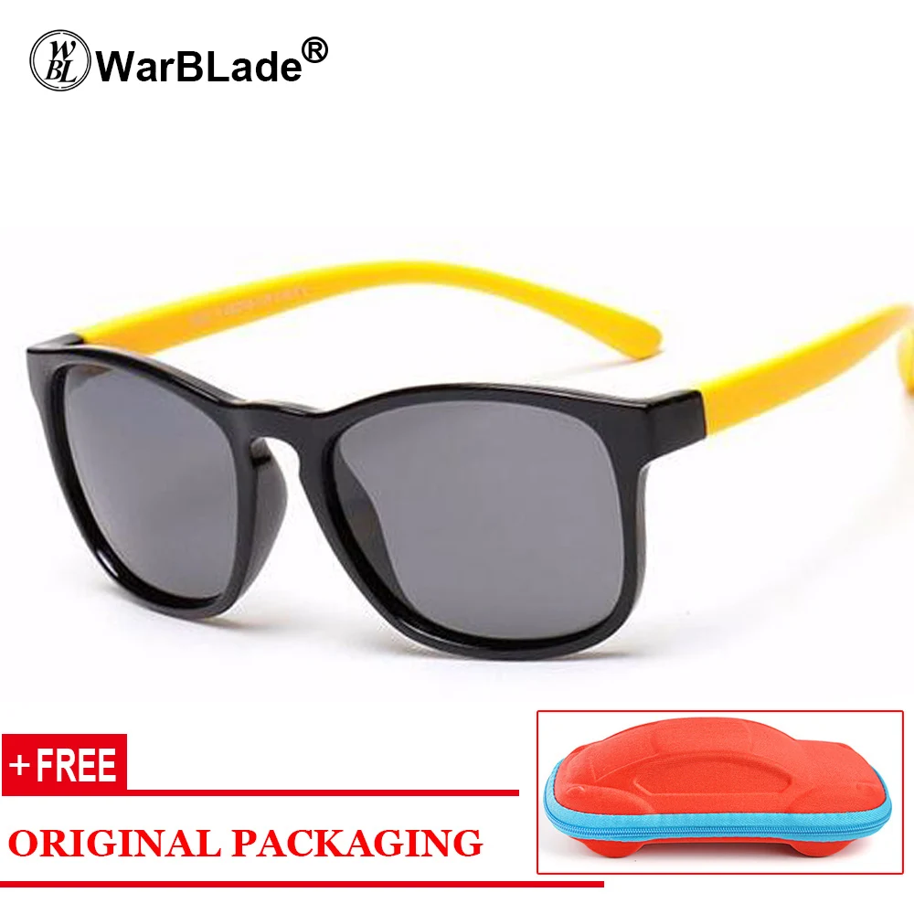 Детские солнцезащитные очки UV400, детские очки с гибкой оправой, крутые солнцезащитные очки, очки с защитой от ультрафиолета, солнцезащитные очки для мальчиков и девочек, чехол - Цвет линз: black yellow
