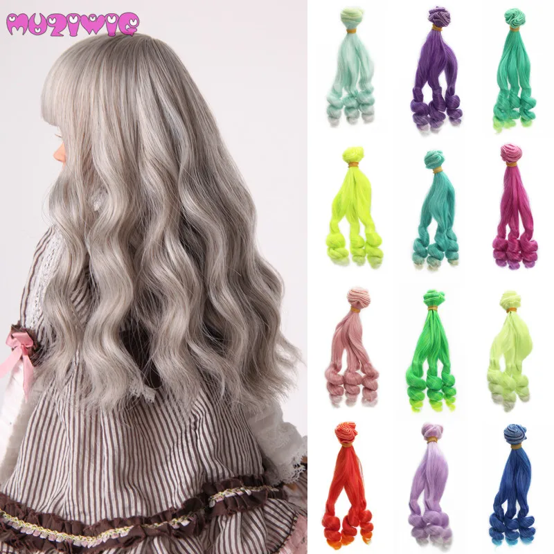 

5Pcs/lot 15*100cm Multicolor doll wig Gradient Screw curly hair wefts Extensions for BJD/Bly the/American Doll DIY Accessories