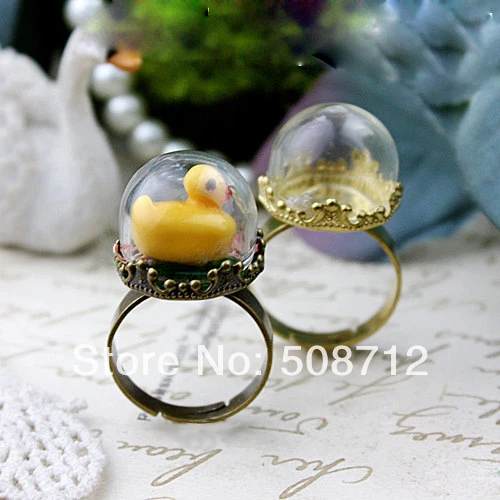 

50sets 15mm Small Half Globe Glass Bottle With Crown Ring Bronze &gold plated can choose