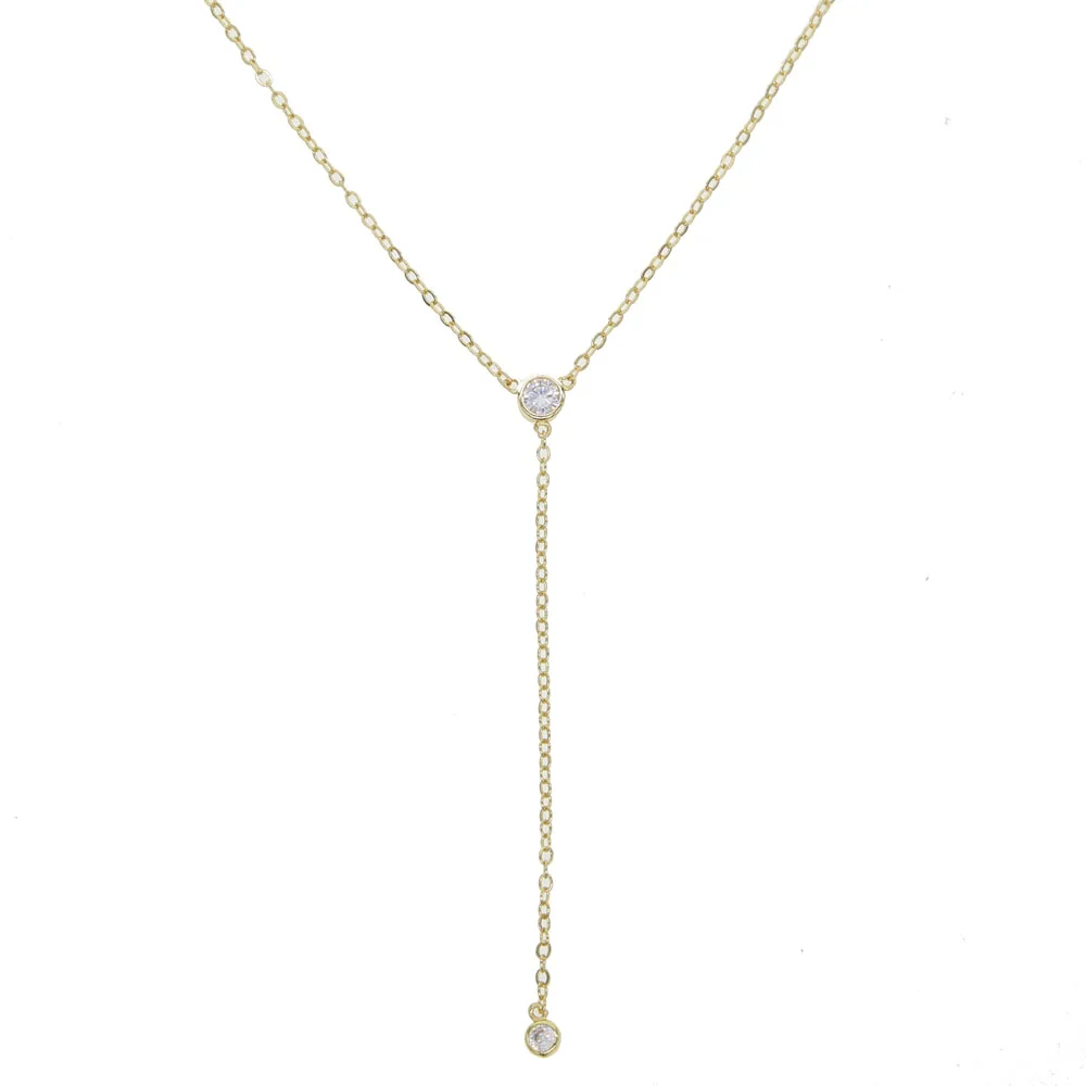 Delicate Women Necklace Y Lariat simple Dainty Gold Chain Crystal Pendant Choker Collier drop shipping | Украшения и аксессуары