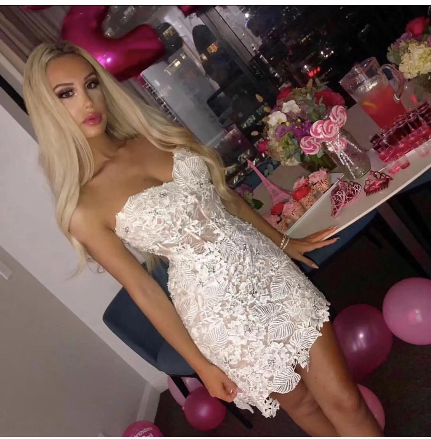 

HOT 2019 New Chic White Floral Lace Embellished Sexy Mini Party Club Strapless Party Celebrity Bandage Dress