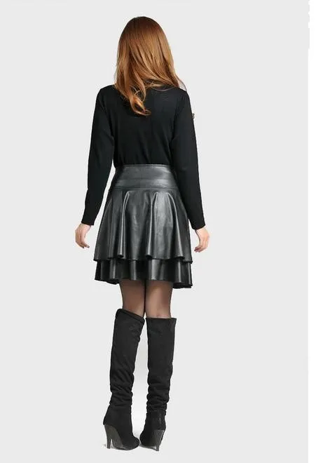 Осенне-зимняя юбка из искусственной кожи с завышенной талией, юбка трапециевидной формы, большие размеры 4XL