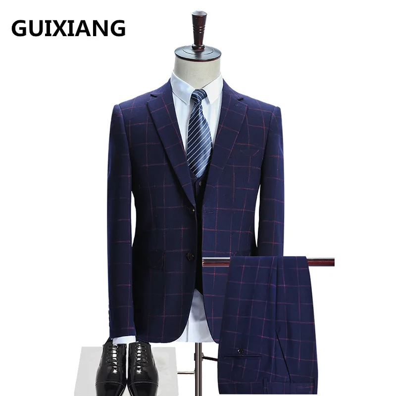 (Пиджак + жилет брюки) 2017 костюм мужской высококачественный шерстяной и хлопковый