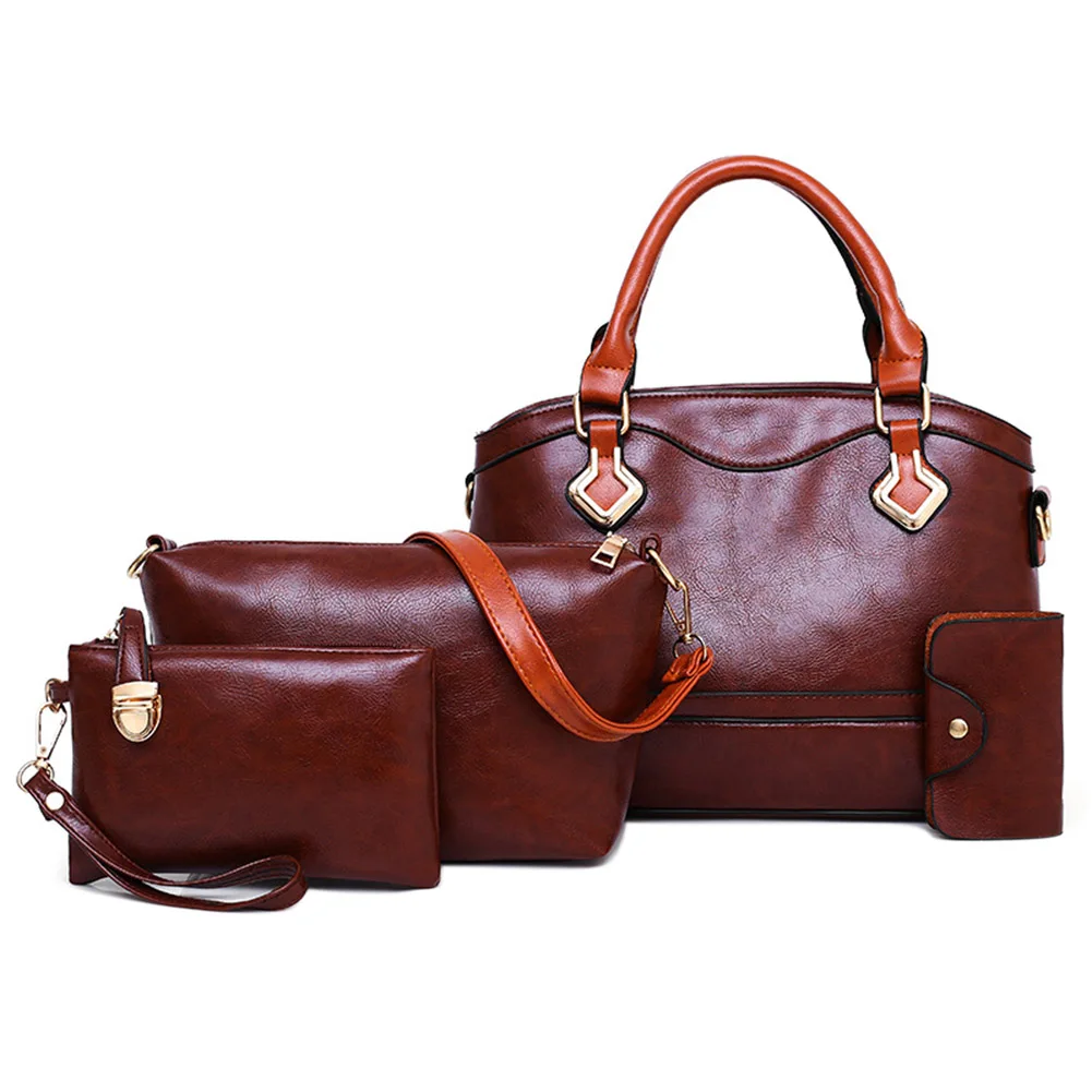 

4 Pcs/Set Women Composite Bags PU Leather Casual Handbag Shoulder Bag Purse Card Holder Gift Best Sale- LT88