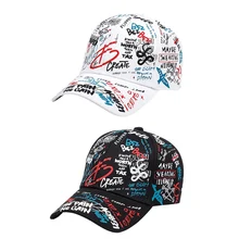 Горячая бейсбольная кепка красочные граффити Печатный полиэстер хлопок шляпа Головной убор Спортивная одежда для улицы с регулируемой застежкой сзади