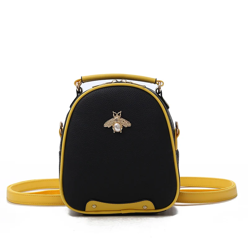 Модные мини-рюкзаки для женщин, рюкзак из искусственной кожи с ромбовидной решеткой, женский рюкзак с Пчелой, черный женский рюкзак, Mochilas Mujer - Цвет: Черный