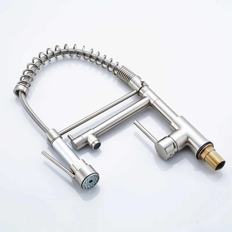 FLG Newly Design 360 Swivel 100% Solid Brass Single Handle Mixer Sink Tap Pull Out Down Kitchen Faucet In Brushed Nickel