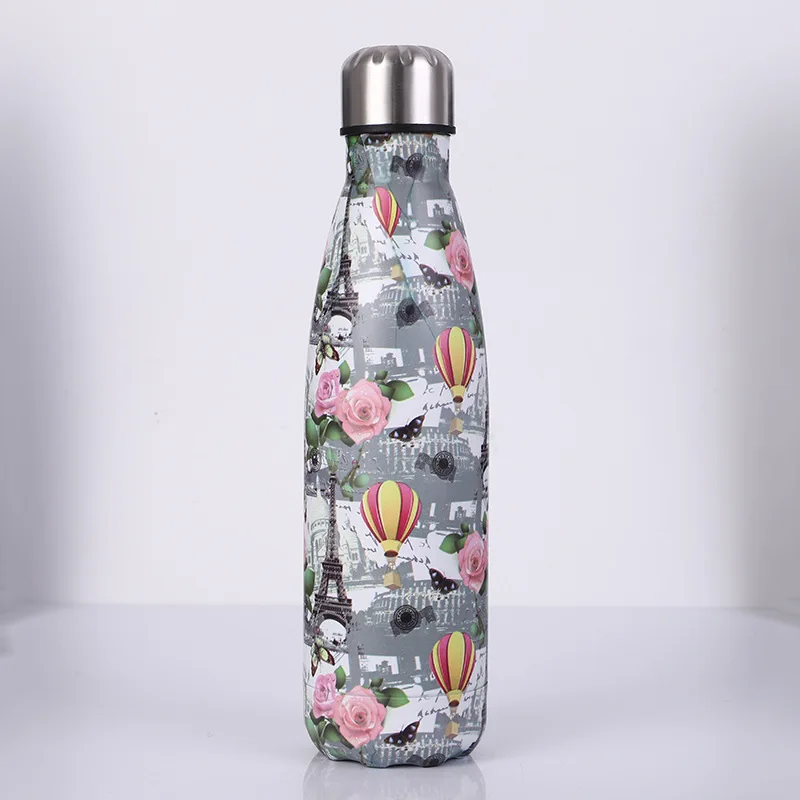 Фламинго с цветочным принтом бутылка для воды BPA бесплатно Нержавеющая сталь пива Чай Кофе бутылка-термос для путешествий Спортивная бутылка для напитков с изотермическая чашка