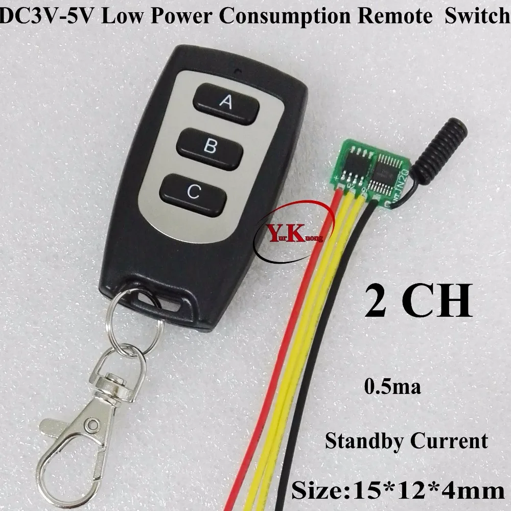 

2CH ON OFF independently 2CH ON OFF at the same time DC3V 3.7V 4.2V 4.5V 5V 2CH RF Remote Switch Low Quiescent Current 0.5ma ASK