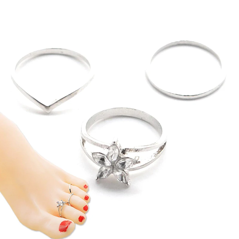 

3PCs/set Celebrity Silver Daisy Toe Ring Women Punk Style Finger Foot Jewelry