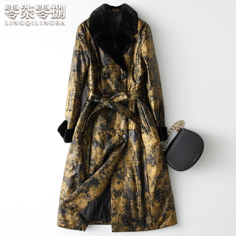 

Real Leather Jacket Mink Fur Collar Down Jacket Winter Jacket Women Clothes 2019 Sheepskin Coat Female Korean Long Coats MY3481