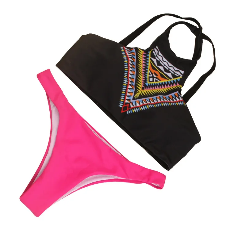 Women Sexy bikini padded mujer bandeau floral bikini Set Triangle Top