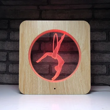 

New led light creative products wood grain 7 color atmosphere table lamp touch 3d visual night light gymnastics girl