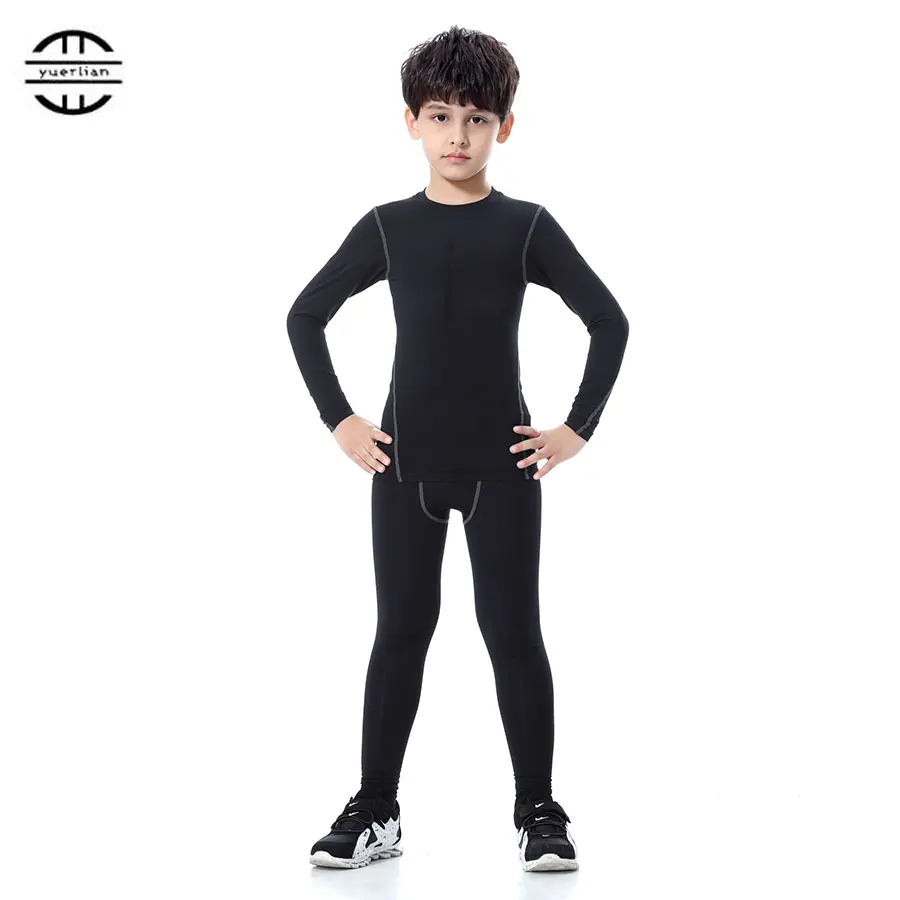 

Yuerlian Children Compression Wicking sport suit Fitness Tight Tracksuit Long Sleeve T-shirt leggings Pant Kids Gym Running Set