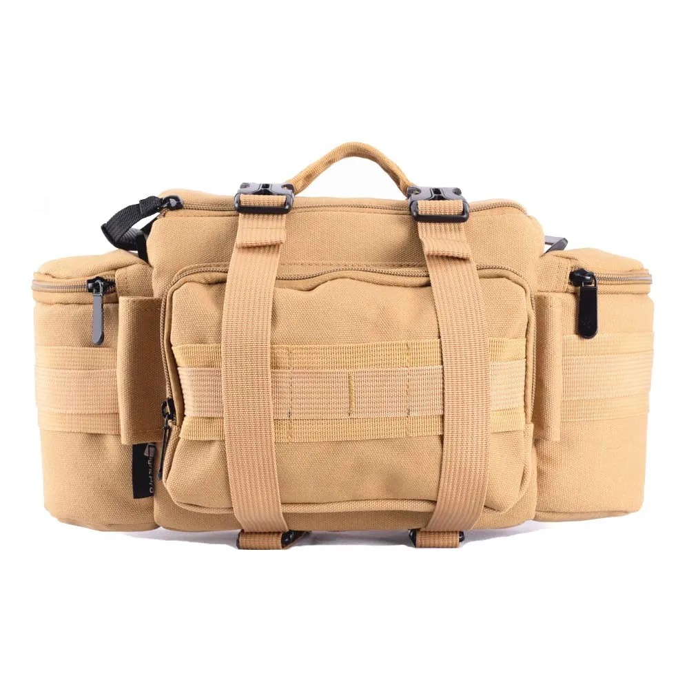 

Photo DSLR Multifunctional Waist Rucksack Canvas Tactical Case Camera Soft Pack Molle Single Shoulder Bag w/ Rain Cover