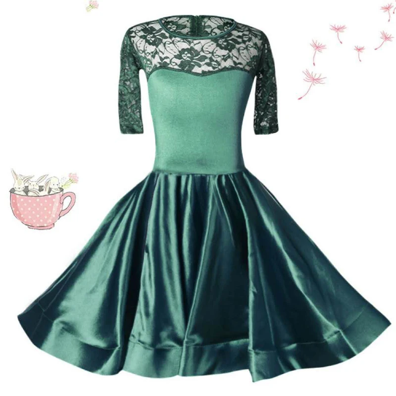 

Good New Girls Latin Dance Dress Green Lace Dress Short Sleeve For Kids Competition Practice Dance Costumes Latin Dresses BL1682
