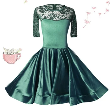 

Good New Girls Latin Dance Dress Green Lace Dress Short Sleeve For Kids Competition Practice Dance Costumes Latin Dresses BL1682