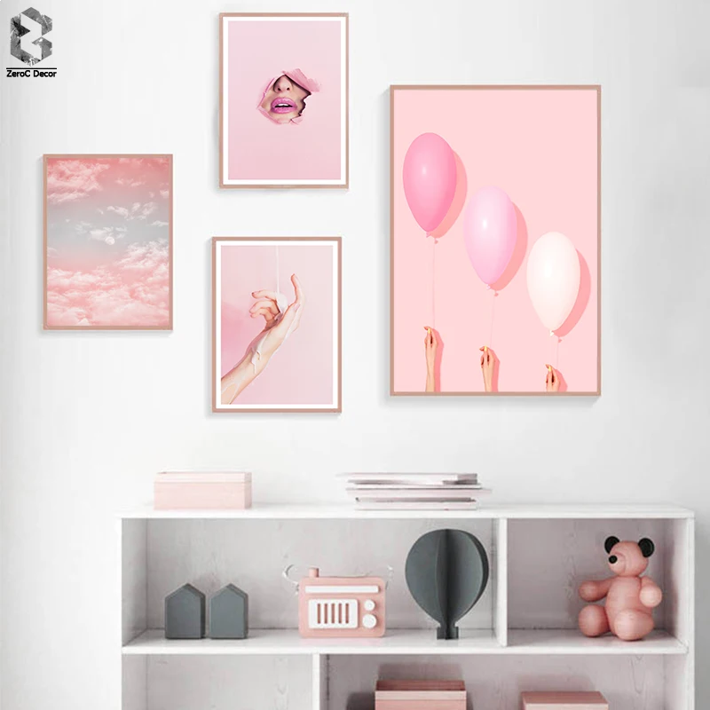 

Nordic Simple Sky Balloon Lip Flower Canvas Painting Art Abstract Print Poster Picture Girl Home Office Decoration