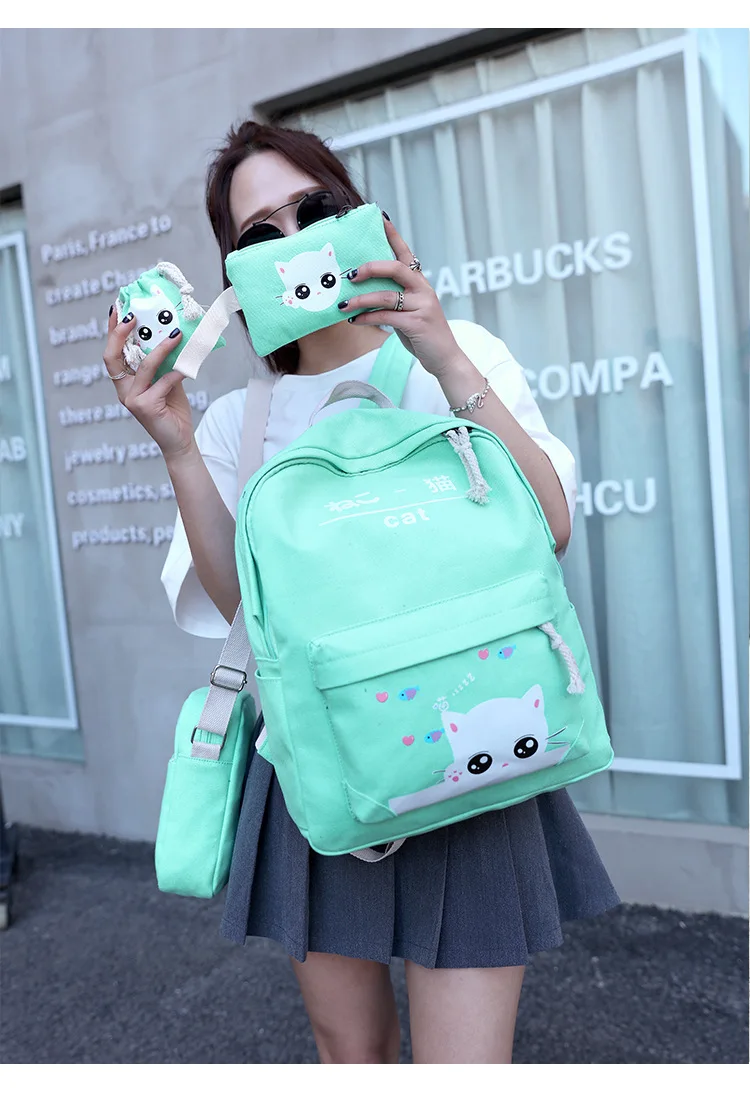 Fashion female backpack 5 Pcs/set Casual Rucksack Women School Backpacks Schoolbags School For Girl Teenagers Canvas Backpack