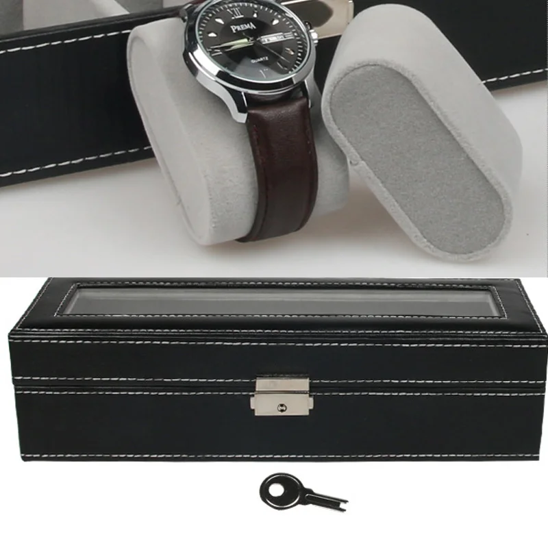 Top Sselling 6/10/12 Grids PU Leather Watch Boxes Storage Organizer Box Luxury Jewelry Display Watch Case Black Free Shipping