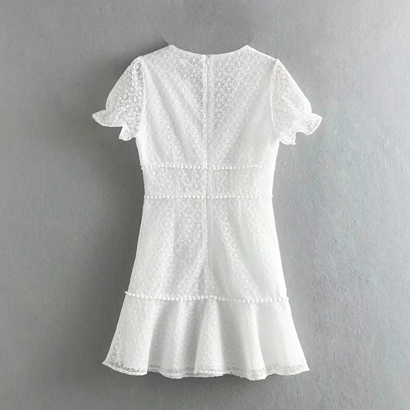 2109 Boho Элегантное открытое белое платье женское летнее Повседневное платье с v-образным вырезом и коротким рукавом летнее кружевное мини-платье в Корейском стиле vestidos