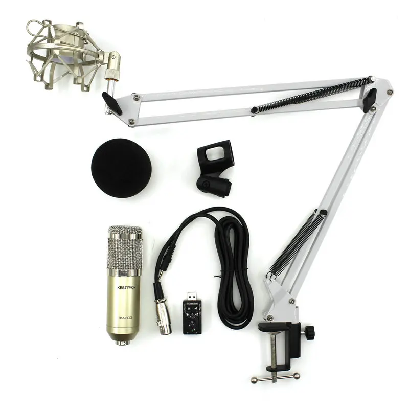 Модернизированный Профессиональный ПК/KTV микрофон BM800+ конденсаторный микрофон профессиональный Аудио Студийный записывающий микрофон - Цвет: white arm set