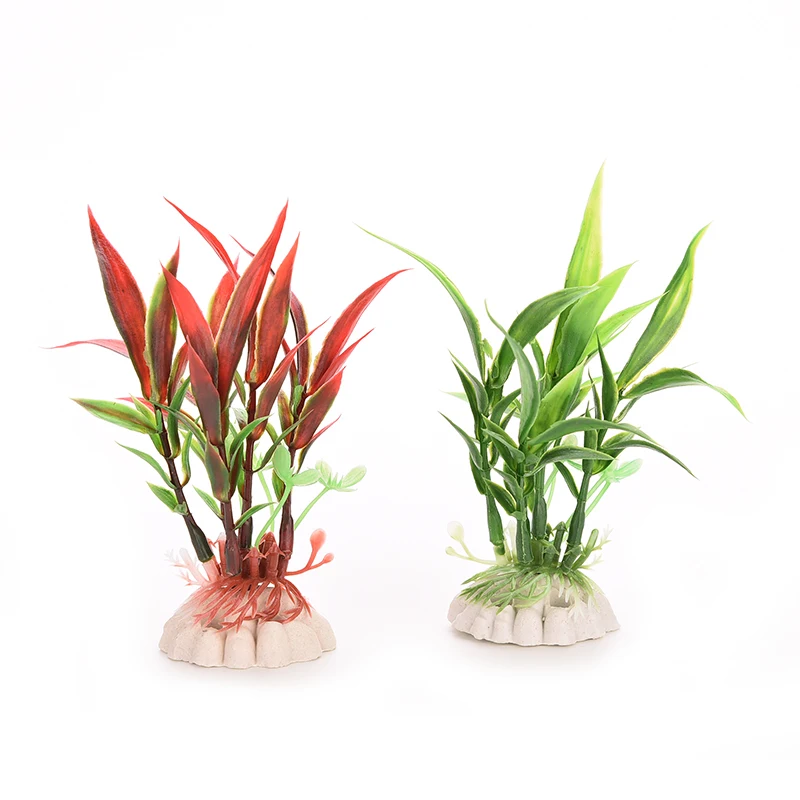 

2Pcs New Red Green Plastic Plant Grass Aquarium Decorative Fish Tank Landscape Decoration About 10cm High