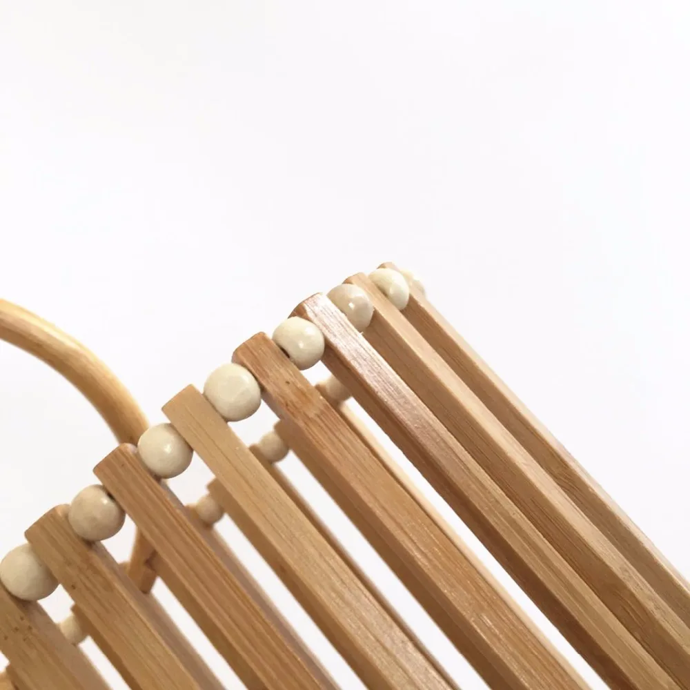 Дамские сумочки из бамбука для Для женщин круглая ручка из ротанга открытые летние пляжные сумки ручной работы; женские роскошные Дизайнерские деревянные Сумка-тоут