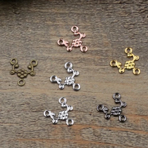 

100pcs 10mm Three hole Filigree Charms/Pendant Copper with Antique Bronze Fallen Petals Hairpin Parts Vintage Jewelry Components