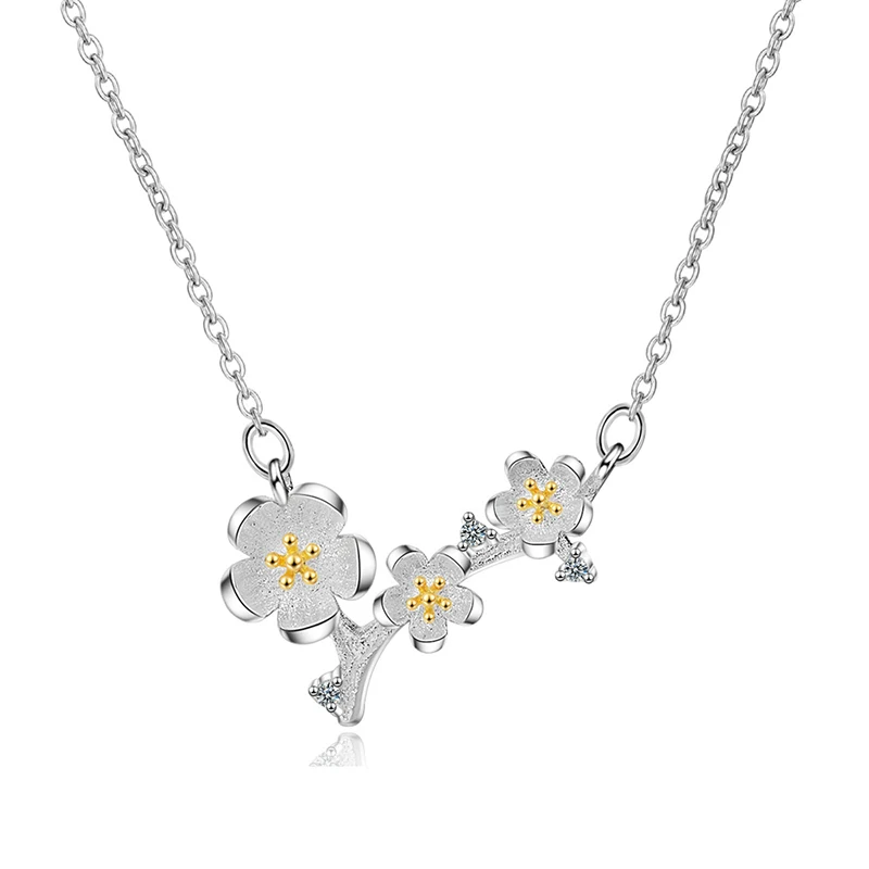 

XIYANIKE 925 Sterling Silver Simple Literary Style Sakura Flower Pendant Necklace Sweet Jewelry Petal For Women Birthday Gift